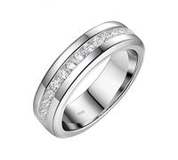 SweetJew Men's CZ Wedding Ring Princess & Round Cut Band | 18k White Gold Plated,White Brilliant Stone,Smooth Polished Inner,Wedding,Engagement Anniversary & Gift, Sz 7-14