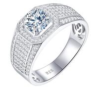 SweetJew Mens Moissanite Wedding Band 925 Sterling Silver 1.5cttw D Color VVS1 Clarity Brilliant Round Cut Engagement Ring for Him Size 9