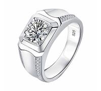 SweetJew Mens Moissanite Wedding Band 925 Sterling Silver Ring for Men 2cttw D Color VVS1 Clarity Brilliant Round Cut Promise Rings for Him Size Y