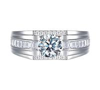 SweetJew Mens Moissanite Wedding Ring Band Solitaire Diamond 925 Sterling Silver Ring 2cttw D Color VVS1 Clarity Brilliant Round Cut Engagement Rings For Men Size W 1/2