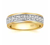 SweetJew Mens Wedding Band 925 Sterling Silver Gold Rings For Men 14K White and Yellow Gold Plated 1ct 9 Round 5A Cubic Zirconia Promise Rings For Him Size U 1/2