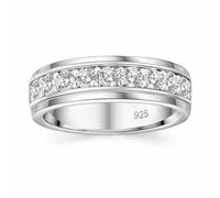 SweetJew Mens wedding Band 925 Sterling Silver Rings For Men 14K White Gold Plated 1ct 9 Round 5A CZ Promise Rings For Him Size Q