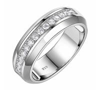 SweetJew Mens White Gold Wedding Ring Band 925 Sterling Silver With 13 Round Cut Cubic Zirconia Engagement Ring For Him Size Y