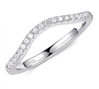 SweetJew Moissanite Wedding Rings for Women Half Eternity Rings 925 Sterling Silver Curved Band Promise Anniversary Cubic Zirconia Ring Size J 1/2