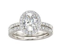 SweetJew Oval Shaped Elegant Halo Wedding Rings Set Engagement Ring 925 Sterling Silver AAAAA Cubic Zirconia Size T 1/2