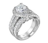 SweetJew Pear Drop Cut Wedding Rings Set Engagement Ring for Women 925 Sterling Silver Cubic Zirconia Size S