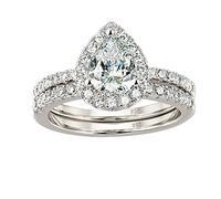 SweetJew Pear Shaped Elegant Womens Wedding Rings Bridal Set 925 Sterling Silver AAAAA CZ Size U 1/2