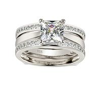 SweetJew Princess Cut AAAAA Cubic Zirconia Wedding Rings 925 Sterling Silver Bridal Set for Women Ring Enhancers for Her Size R