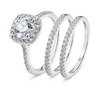SweetJew Silver Engagement Wedding Rings for Women Round Cubic Zirconia Bridal Ring Sets Size S