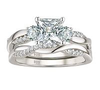 SweetJew Sterling Silver Princess Cut Infinity Wedding Rings Set for Women Cubic Zirconia Size U 1/2