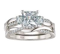 SweetJew Sterling Silver Princess Cut Infinity Wedding Rings Set for Women Cubic Zirconia Size Z 1/2