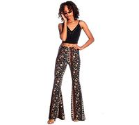 SWEETKIE Boho Flare Pants, Elastic Waist, Wide Leg Pants for Women, Solid & Printed, Stretchy and Soft, Black Blue Rust 10020, XS