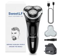 SweetLF Electric Razor for Men, 120 Min Shaving, Fast UK Adapter (1H Charging),100% Waterproof, Wet & Dry Rotary Shavers for Men with Pop-up Trimmer, LED Display, Black