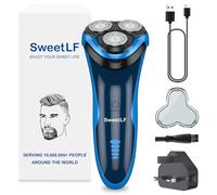 SweetLF Electric Razor for Men, 120 Min Shaving, Fast UK Adapter (1H Charging),100% Waterproof, Wet & Dry Rotary Shavers for Men with Pop-up Trimmer, LED Display, Navy Blue
