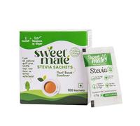 Sweetmate Stevia Sachets - 100 Units (100 Servings) | 100% Natural Sugar Free | Diabetic Friendly, Plant-Based Natural Sweetener Powder, Zero Calories | Vegan & Keto Friendly