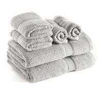 SweetNeedle 6 Piece Towel Set - 2 Bath Towels, 2 Hand Towels and 2 Washcloths Cotton Daily Use Hotel Spa Quality Soft Highly Absorbent Quick Dry Light Weight (Silver)