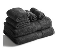 SweetNeedle 6 Piece Towel Set - 2 Bath Towels, 2 Hand Towels and 2 Washcloths Cotton Daily Use Hotel Spa Quality Soft Highly Absorbent Quick Dry Light Weight (Black)
