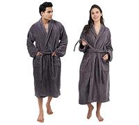 SweetNeedle Bathrobe 100% Cotton Terry Towel Dressing Gown Super Soft Light Luxury Highly Absorbent Toweling Robes with Pockets, Shawl Collar and Adjustable Belt for Men Women - Charcoal