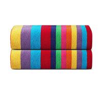 SweetNeedle Beach Towels for Adults Pack of 2 - Miami Vibe Multi Cabana Stripe Classic - 100% Cotton Terry Ringspun Pool Towel, Quick Dry, Super Absorbent Swimming large towel, 76 x 152 cm
