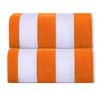 SweetNeedle - Beach Towels for Adults Pack of 2 - Orange Cabana Striped Classic - 100% Cotton Terry Ringspun Pool Towel, Quick Dry, Super Absorbent Swimming large towel, 450 GSM, 76 x 152 cm