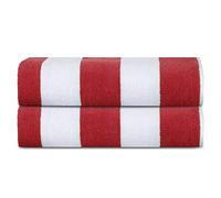 SweetNeedle Beach Towels for Adults Pack of 2 - Red White Cabana Striped Classic - 100% Cotton Terry Ringspun Pool Towel, Quick Dry, Super Absorbent Swimming large towel, 76 x 152 cm