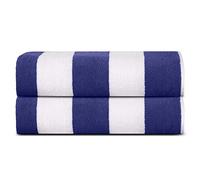 SweetNeedle Beach Towels for Adults Pack of 2 - Royal Blue-White Cabana Striped Classic - 100% Cotton Terry Ringspun Pool Towel, Quick Dry, Super Absorbent Swimming large towel, 100x150 cm