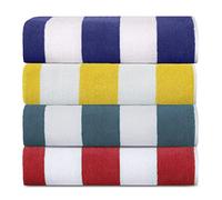 SweetNeedle - Beach Towels for Adults Pack of 4 White Cabana Striped Classic - 100% Cotton Terry Ringspun Pool Towel, Quick Dry, Super Absorbent Swimming large towel, 76 x 152 cm