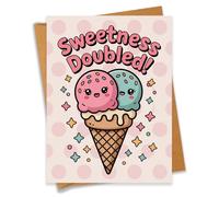 Sweetness Doubled Twins Baby Shower Card Pregnancy Gift for Expecting Mom Dad Newborn Congratulations New Parents - Size 6.3"x4.7" Blank Inside with Kraft Envelope