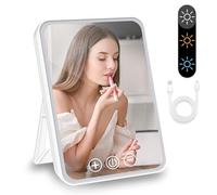 SweetPea Cherish Makeup Mirror with Lighting LED Cosmetic Mirror for Tabletop Simple Vanity Mirror for Travel, Portable Lightweight freestanding, 3 Color Light Adjustable brightness, 85° Rotation