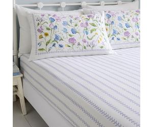 Sweetpea Floral 100% Cotton Fitted Sheet Single 90 x 190cm - 28cm Deep Fit White Bed Sheet with Soft Breathable Natural Fabric, Floral Poppy Design for Single Mattress
