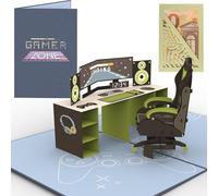 Sweetpopup® Gamer Pop-Up Card with 3D Gaming Computer Setup - Includes Cash Gift Card Holder - Perfect for Birthdays, Congratulations & Good Luck - For PlayStation, Xbox, Steam & Minecraft Fans / 040