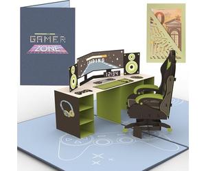 Sweetpopup® Gamer Pop-Up Card with 3D Gaming Computer Setup - Includes Cash Gift Card Holder - Perfect for Birthdays, Congratulations & Good Luck - For PlayStation, Xbox, Steam & Minecraft Fans / 040