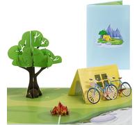 Sweetpopup® Pop Up Card Holiday & Travel 3D Birthday Card Gift Card Voucher Card Holiday Voucher Money Gift Birthday Hiking Bicycle Tour Folding Card Tent & Camping, 060