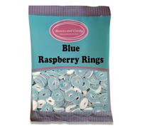 Sweets and Candy® Blue Raspberry Rings 1Kg - Retro Blue and White Jelly Sweets with a Sugar Coating - Bulk 1 Kilo Bag - A Perfect Pick and Mix Gift Idea