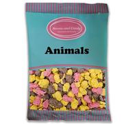 Sweets and Candy® Chocolate Animals 1kg - Retro Milk, Cream and Strawberry Flavour Chocolate Candy Pieces - Jungle Animal Shapes - Bulk 1 Kilo Bag - A Great Sweet Gift Idea - Pick and Mix Share Bags