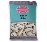 Sweets and Candy® Fish and Chips 1kg - Retro White Chocolate Flavour Candy Pieces - Shaped Like Seaside Fish and Chips - Bulk 1 Kilo Bag - Pick and Mix Share Size Bags - Retro Pick n Mix Sweets