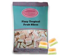 Sweets and Candy® Fizzy Tropical Fruit Slices 1Kg - Vegan | Vegetarian and Veggie Friendly | 1 Kilo Bulk Sweets - Retro Fizzy Gummy Slices - Pick and Mix Share Size Bag - A Great Sweet Gift