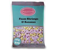 Sweets and Candy® Foam Shrimps and Bananas 1Kg - A Mixed Bulk Bag Of Retro Foam Shrimps & Bananas - Raspberry & Banana Flavour Foam Sweets - Nostalgic Taste and Shapes - British Sweetshop Favourite