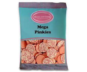 Sweets and Candy® Mega Pinkies 1Kg - Retro Giant Pinkies - Strawberry Chocolate Flavour Candy Discs with Colourful Sprinkles on Top - Bulk 1 Kilo Bag - Pick and Mix Share Size Bags