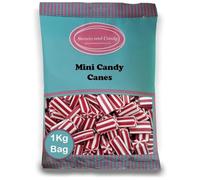 Sweets and Candy® Mini Candy Canes 1kg - Red and White Striped - Bulk 1 Kilo Bag - Strawberry and Cream Flavour - Pick and Mix Share Size Bags - 100s of Retro Pick and Mix Sweets