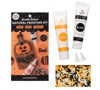 Sweets Indeed Dye-Free Halloween Frosting & Sprinkles Set - 8.22 oz | 2 Frosting Tubes (Orange & Black) + 2 Decorating Tips + 2 oz Sprinkle Mix (Black, Orange & White) | No Artificial Dyes Cupcake