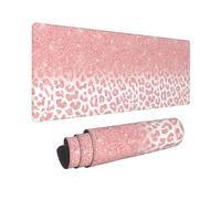 Sweetshow Pink Rose Gold Mouse Pad 31.5 X 11.8 Inch XL Leopard Print Gaming Mousepad Extended Large Laptop Keyboard Mouse Mat Non-Slip Rubber Base with Stitched Edges for Home Office