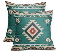 Sweetshow Western Native American Throw Pillow Covers 18X18 Inch Turquoise Blue Aztec Southwest Decorative Pillow Cases for Couch Set of 2 Linen Cushion Cover for Couch Sofa Patio Bedroom Livingroom