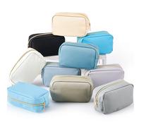 Sweetude 10 Pcs Preppy Makeup Bag Bulk Cosmetic Bag Bridesmaid Gift Wedding Day Bachelorette Party Favor Toiletry Pouch DIY PU Leather Skincare Pouch for Women(Gray Blue)