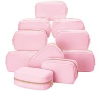 Sweetude 10 Pcs Preppy Makeup Bag Bulk Cosmetic Bag Bridesmaid Gift Wedding Day Bachelorette Party Favor Toiletry Pouch DIY PU Leather Skincare Pouch for Women(Colored Powder)