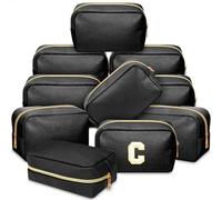Sweetude 10 Pcs Preppy Makeup Bag Bulk Cosmetic Bag Bridesmaid Gift Wedding Day Bachelorette Party Favor Toiletry Pouch DIY PU Leather Skincare Pouch for Women(Black)