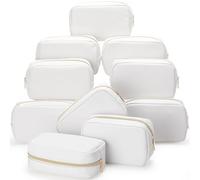 Sweetude 10 Pcs Preppy Makeup Bag Bulk Cosmetic Bag Bridesmaid Gift Wedding Day Bachelorette Party Favor Toiletry Pouch DIY PU Leather Skincare Pouch for Women (White)