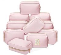 Sweetude 10 Pcs Preppy Makeup Bag Bulk Cosmetic Bag Bridesmaid Gift Wedding Day Bachelorette Party Favor Toiletry Pouch DIY PU Leather Skincare Pouch for Women(Rose Gold)