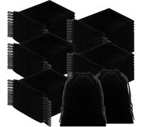 Sweetude 100 Pieces Velvet Drawstring Bags Jewelry Pouches for Christmas 2.76 x 3.54 Inches Wedding Mini Gift Bags for Christmas, Party Favors(Black)