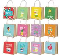 Sweetude 12 Pcs Beach Burlap Tote Bags Bulk Large Beach Jute Reusable Bag with Handles Waterproof for Women Summer Weekend Travel Wedding Gift, 10.2 x 5.9 x 10.6 inch
